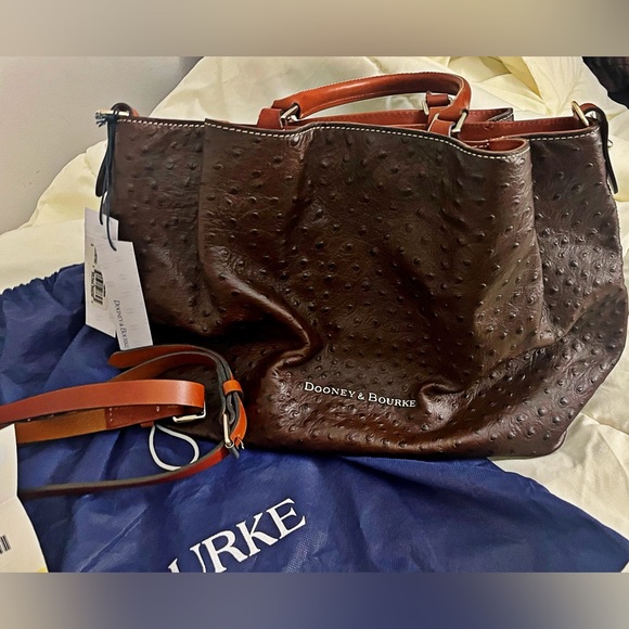 Dooney & Bourke Brown Ostrich Large Barlow Purse - Picture 1 of 6